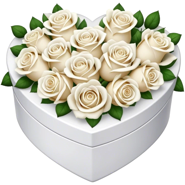 White Roses in a white heart shaped box  emoji
