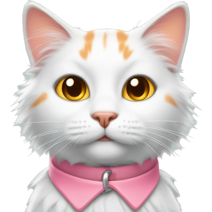 fluffy white and orange cat wearing a pink collar emoji