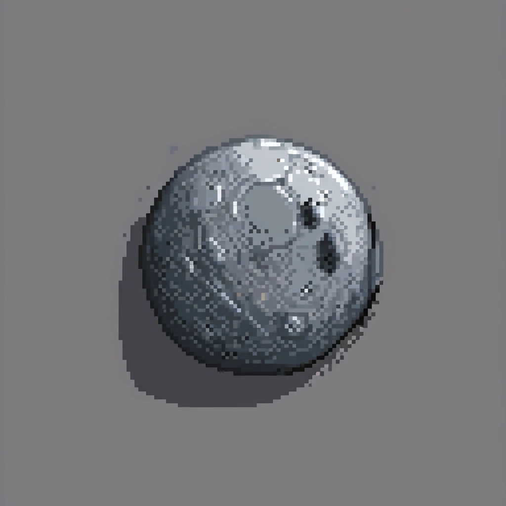 pixel art planet Mercury, gray rocky planet with small craters, black background emoji