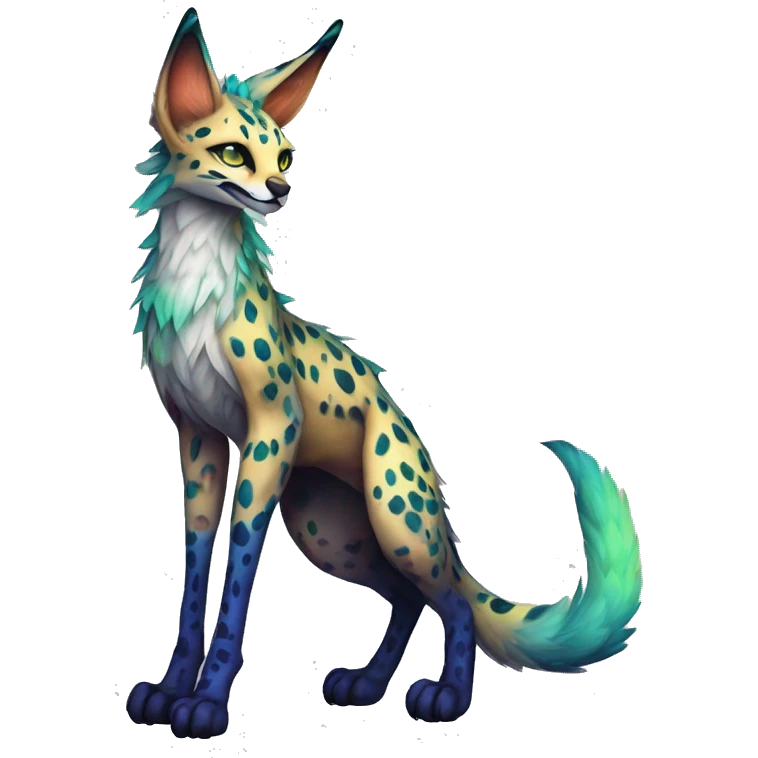 Epic Edgy Colorful ethereal eldritch Sergal-Serval-Fionbri full body emoji