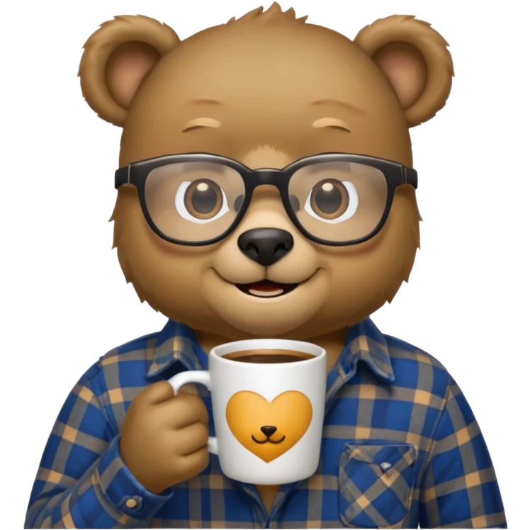A bear with glasses dressed like a dad holding a coffee mug emoji