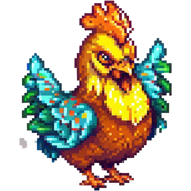 magical fire chicken, pixel art style, vibrant colors, fantasy theme emoji