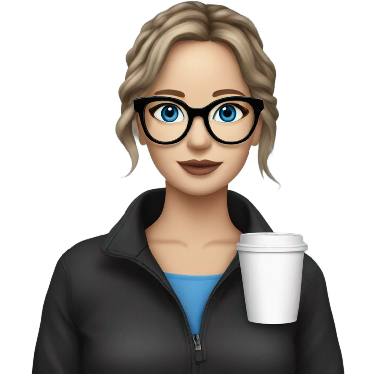 Photo of Brunette Jennifer Lawrence wearing black glasses and blue eyes drinking coffee  emoji