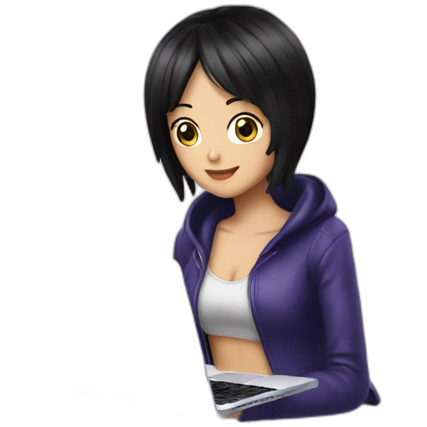 nico robin  with a macbook emoji