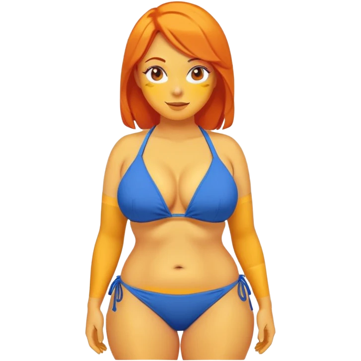sexy big busty thick fit anon yellow skin emoji base figure woman with orange hair wearing blue bikini emoji