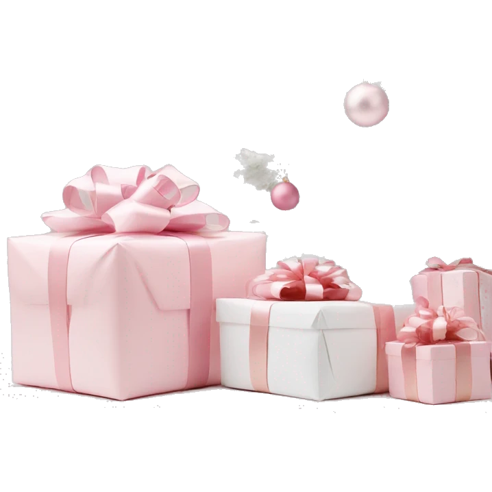 Light pink Christmas gifts under a white Christmas tree  emoji
