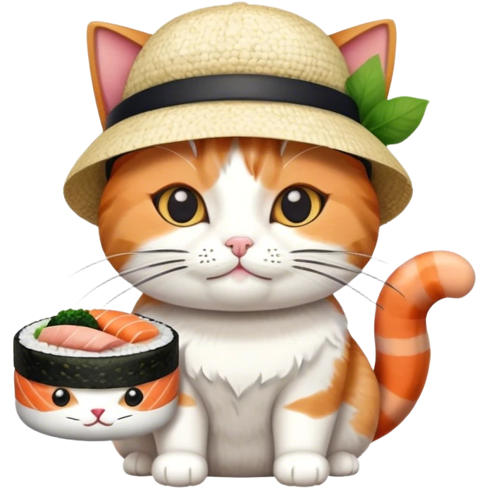 cat wearing a hat made out of sushi emoji