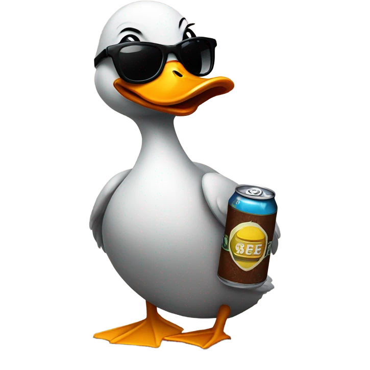 Ducky in shades drinking a beer emoji