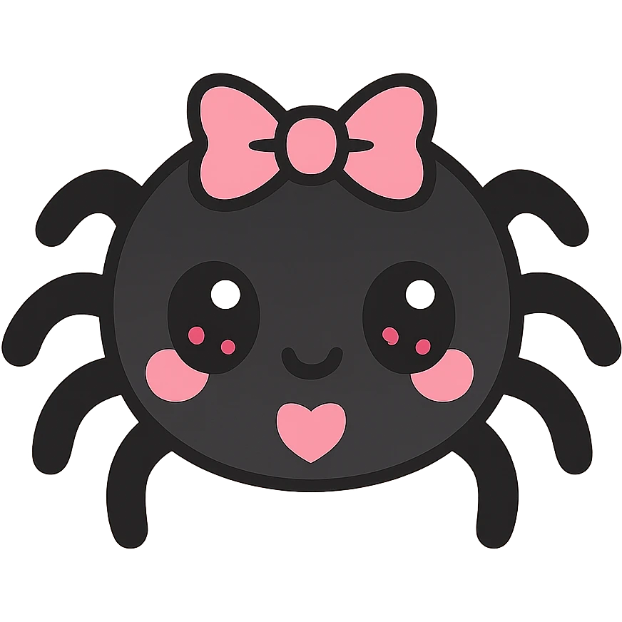 gothic spider, black and pink color scheme, cute kawaii style emoji