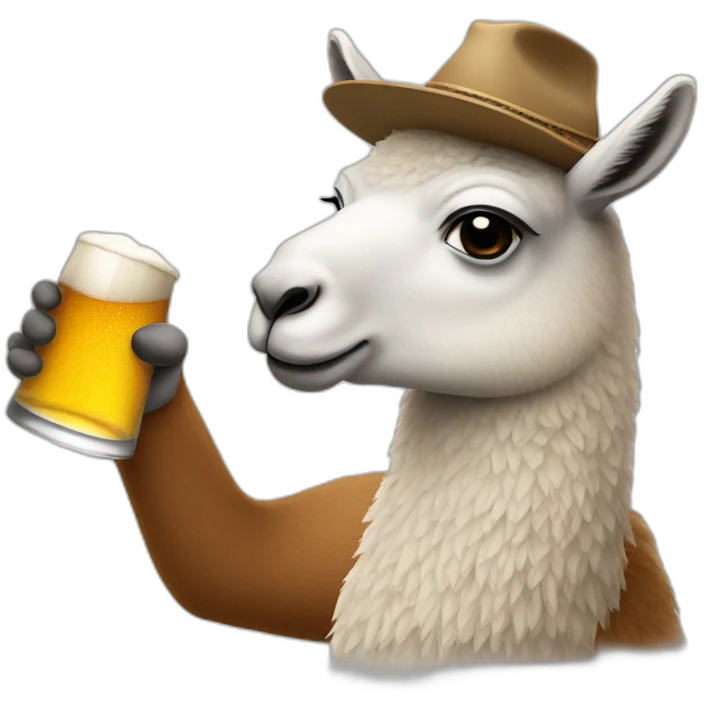 Lama who is drinking a beer with a hat on  emoji