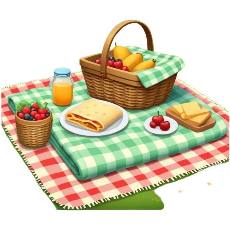 picnic scene with a blanket, basket, and food outdoors emoji