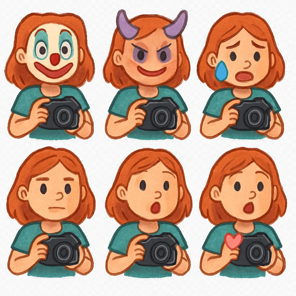 Red head girl with a camera emoji