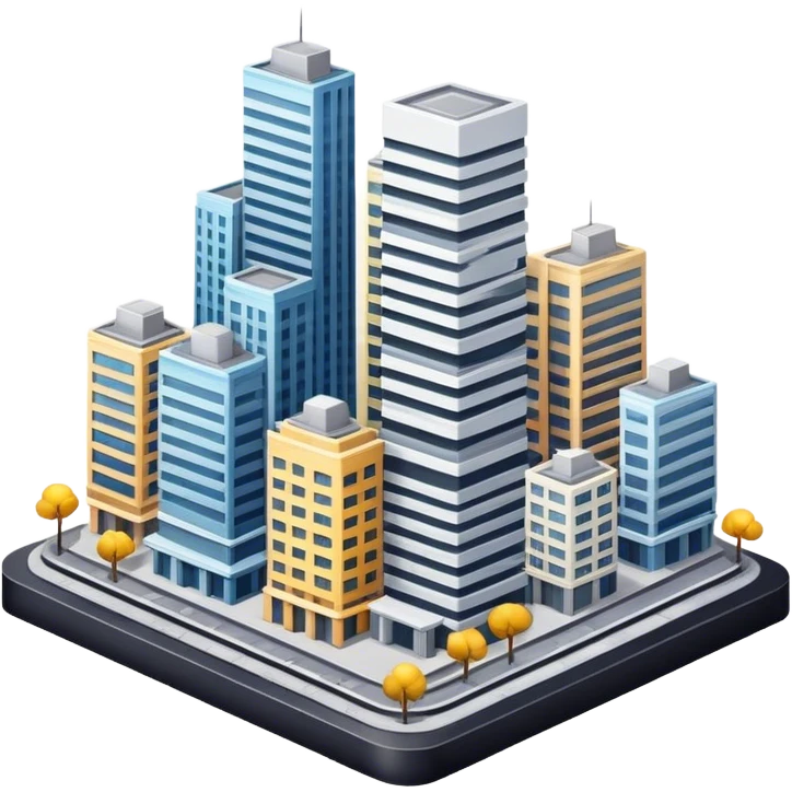 Buildings placed on a platform, standing together in a structured arrangement emoji