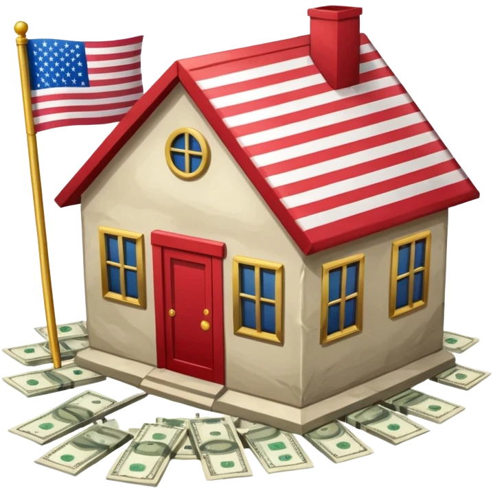 house with usa flag and money in floor emoji