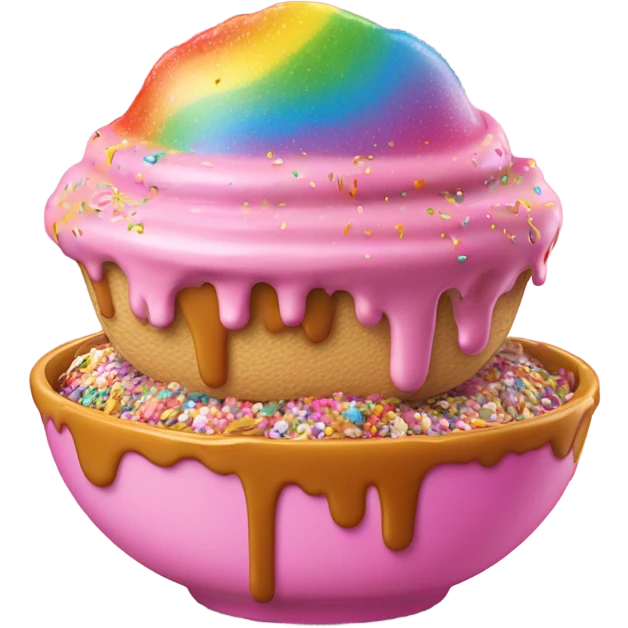 pink bowl of ice cream and sprinkles and caramel emoji