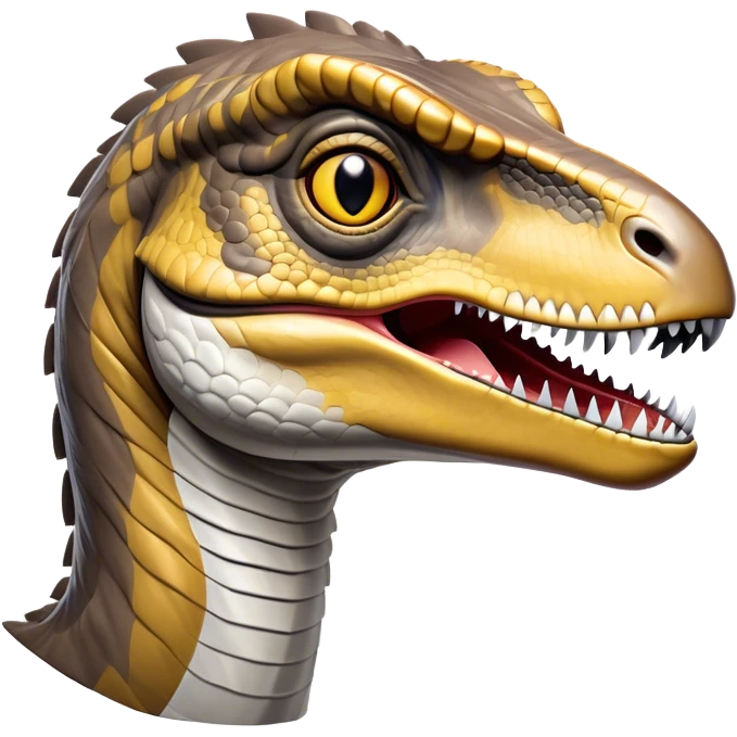 Cinematic Noble Velociraptor Portrait Emoji, Poised and agile, with a slender, streamlined build, sharp, cunning eyes, and a sleek snout hinting at predatory precision, Simplified yet sharply defined features, highly detailed, glowing with a cool, dynamic radiance, high shine, intelligent and swift, stylized with an air of agile prehistoric grace, focused and alert, soft glowing outline, capturing the essence of a watchful and confident Velociraptor that appears ready to dash out of the screen with effortless speed! emoji