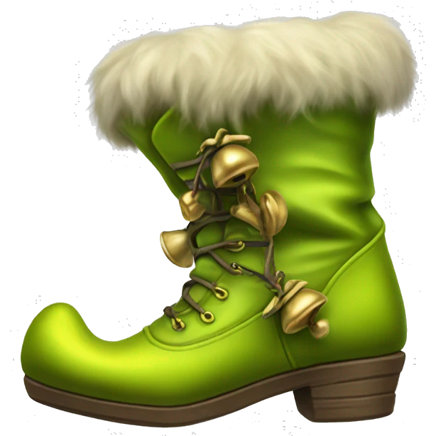 Realistic isolated chartreuse elf boots with bells. emoji