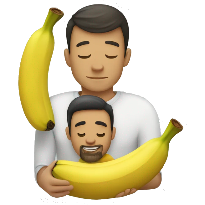 Banana cuddling a Dad Apple emoji