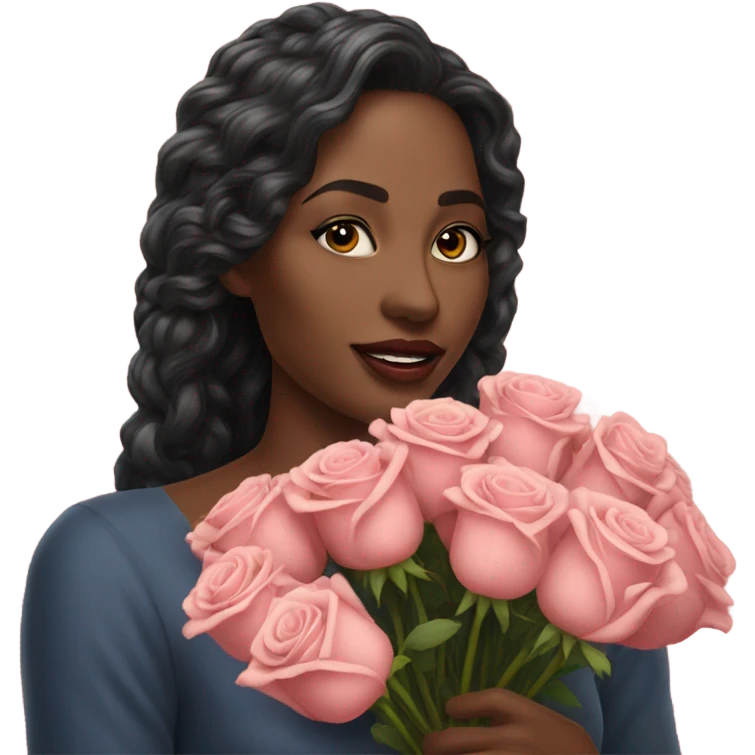 Hyper Realistic beautiful woman smells bouquet of roses emoji