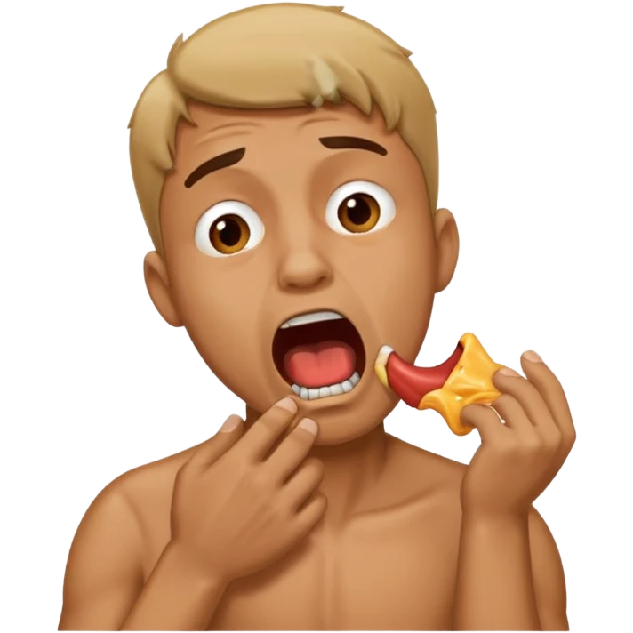 man in distress with mouth open chocking himself emoji