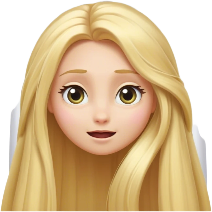 Cinematic Adorable Rapunzel Portrait Emoji, Playfully peeking out from behind a curtain of hair, big sparkling eyes, cheeks flushed with excitement, exuding charm and innocence, an absolute delight! emoji