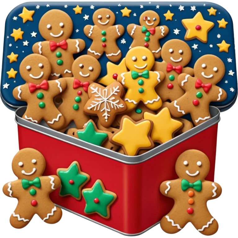 christmas biscuit and cookie tin with lots of different biscuits inside emoji