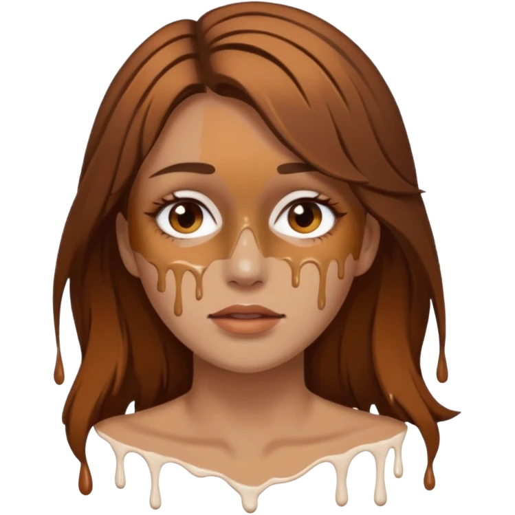 Brown Hair Woman , white paint , drip, face, hot emoji