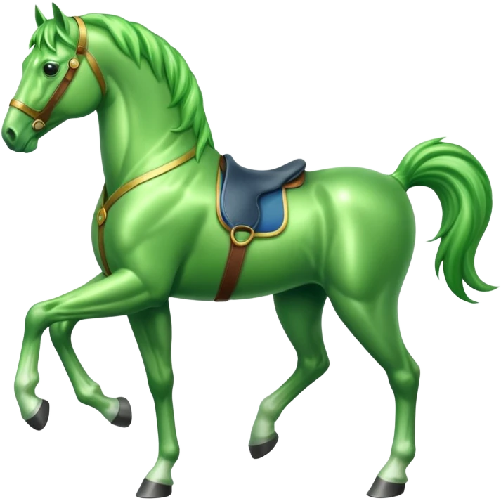 Green horse stands up with two feets facing left  emoji