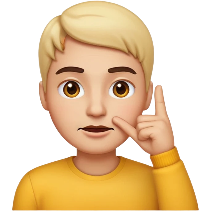 emoji with hand under chin, making a nah gesture, eyebrows slightly raised, slightly mocking expression, colorful, simple, Apple style emoji