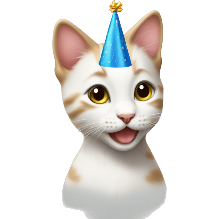 A kitten with a birthday hat emoji
