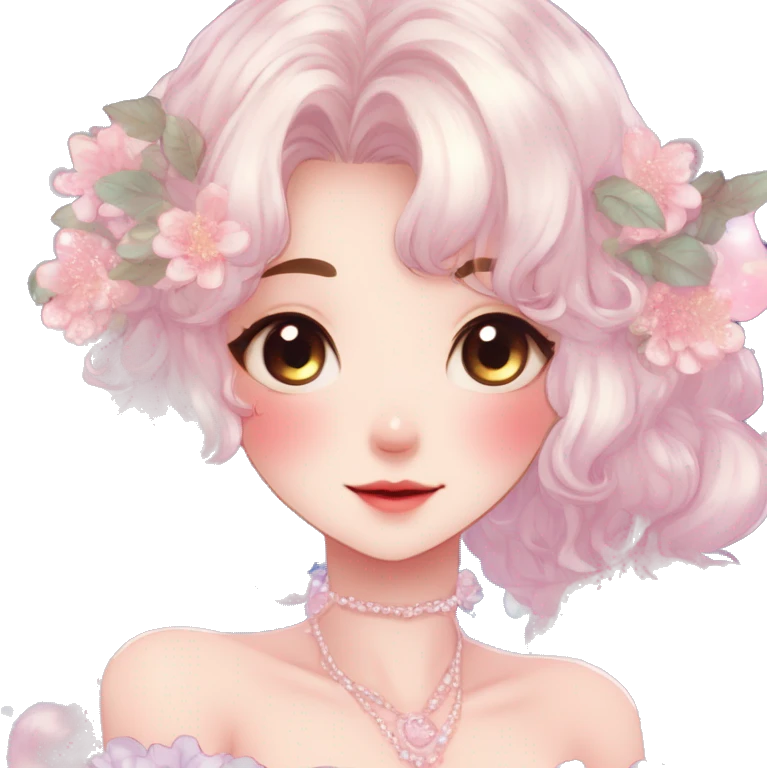 Gorgeous anime style lady with blushing face and accessories cottagecore fairycore  Kawaii anime colorful pearly romantic simplistic aesthetic trending stylea emoji