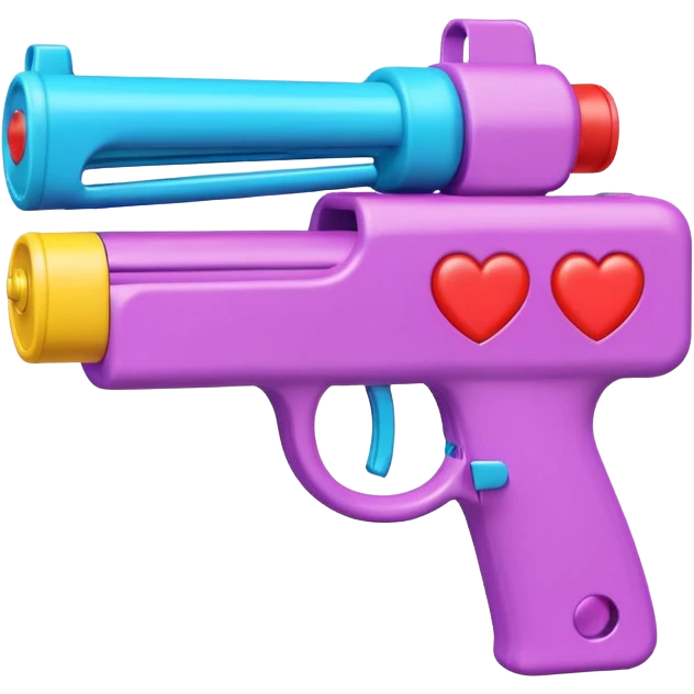 3D bubble gun in a boxy streetwear toy gun style, shooting heart emojis, colorful, simple emoji style, cute, emoji