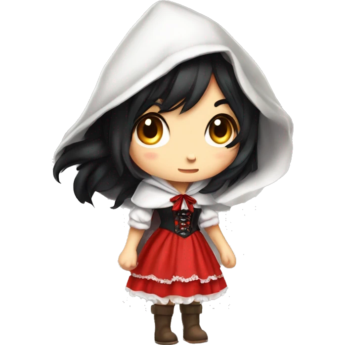Little Red Riding Hood straight black hair corset and dress full body pose non-chibi emoji