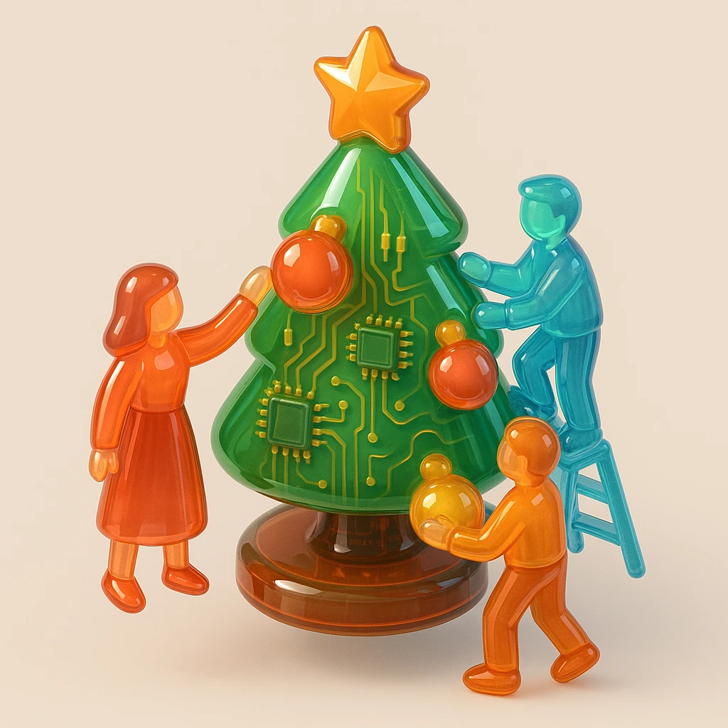 people decorating a Christmas tree emoji
