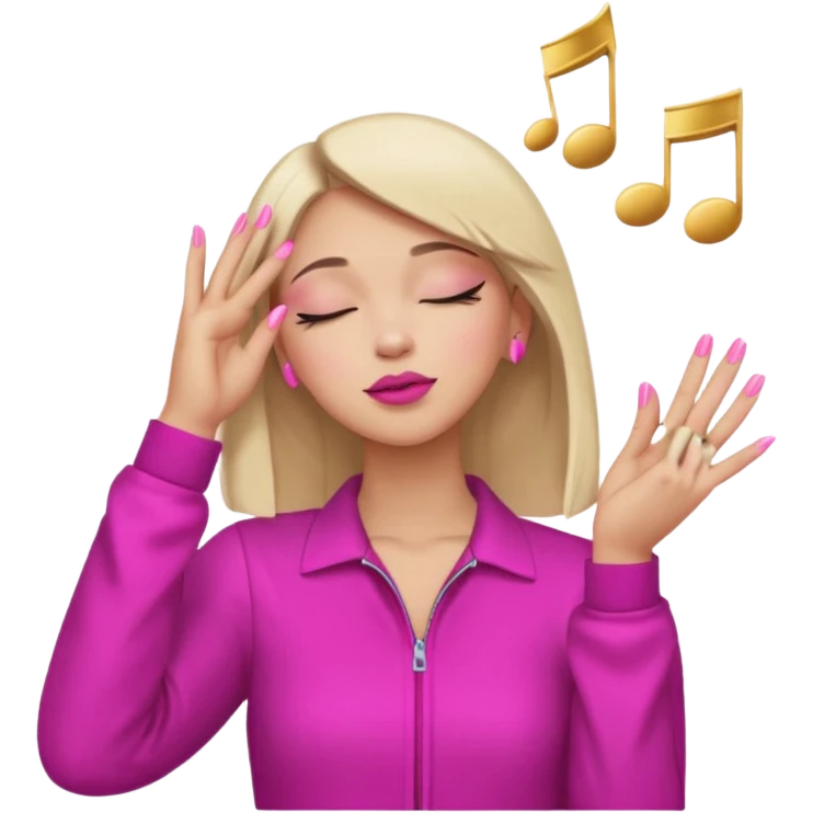 Yellow circle emoji sighing and drumming fingers up the side of their head the eye is closed it is a side profile pink lipstick and pink nails emoji