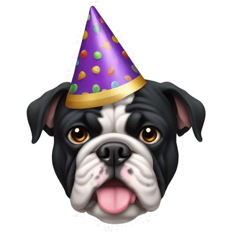 All Black bulldog with a party hat emoji