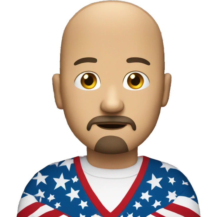  Bald white guy with goatee who looks worried wearing a American flag shirt emoji