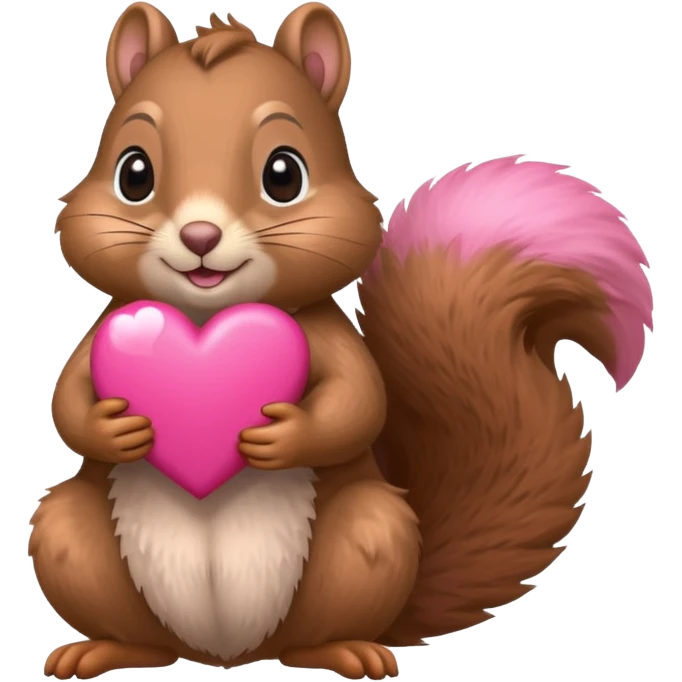 squirrel holding a pink heart emoji