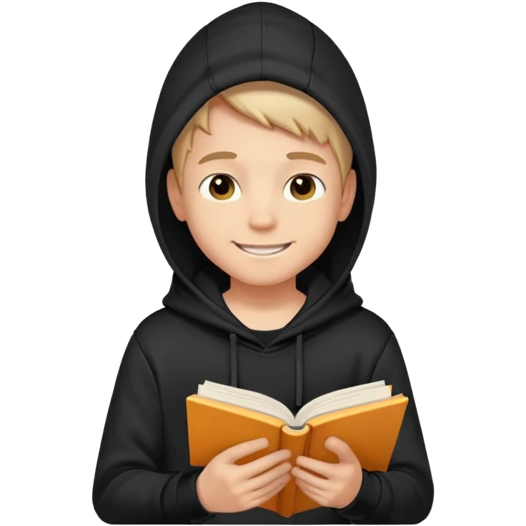 smiling boy in black hoodie reading emoji