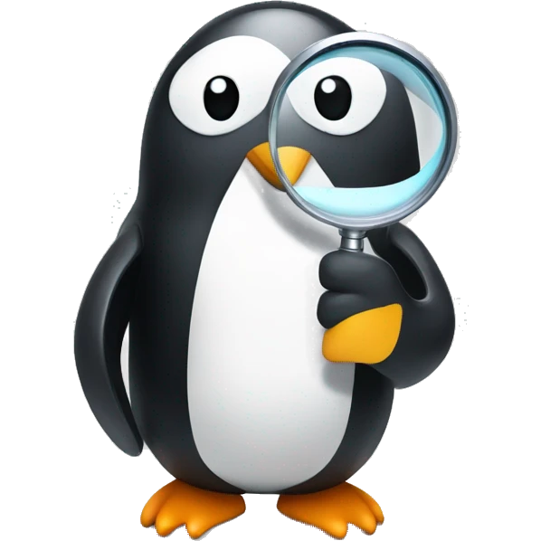 penguin holding a magnifying glass emoji
