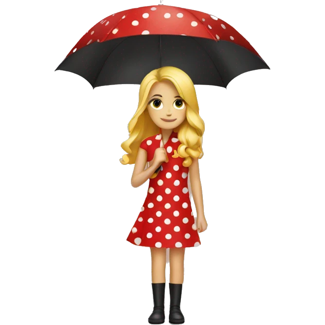 red polka dot umbrella with a blonde girl emoji