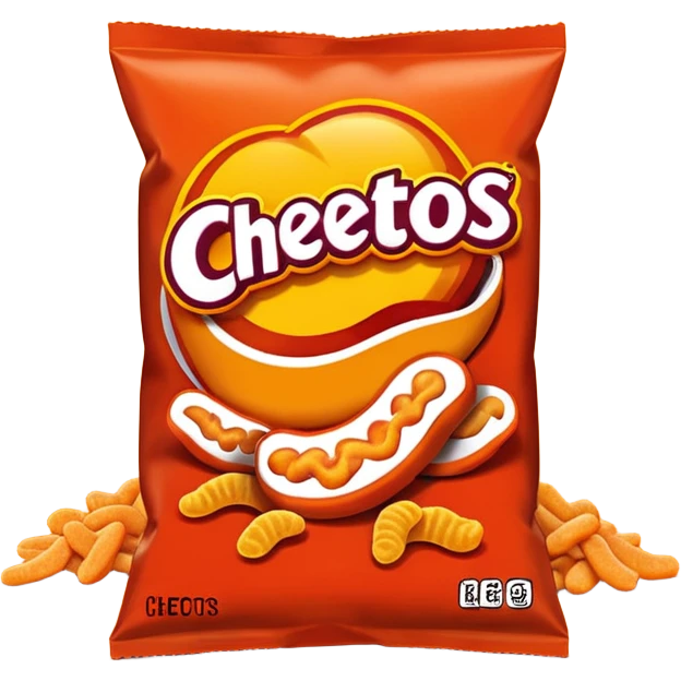 Draw a pack of Cheatos with bright orange-red packaging & crunchy snacks spilling out. emoji