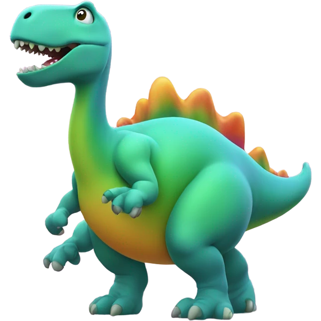 A dinosaur surfing on a fart emoji