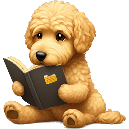 Mini Golden doodle reading emoji