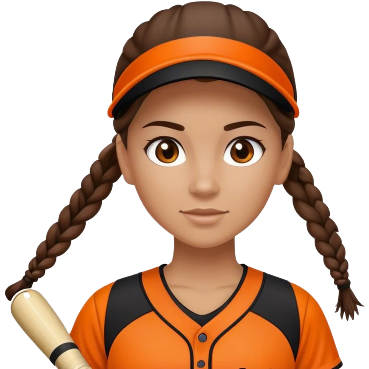 Softball player braids brunette black and orange kit emoji
