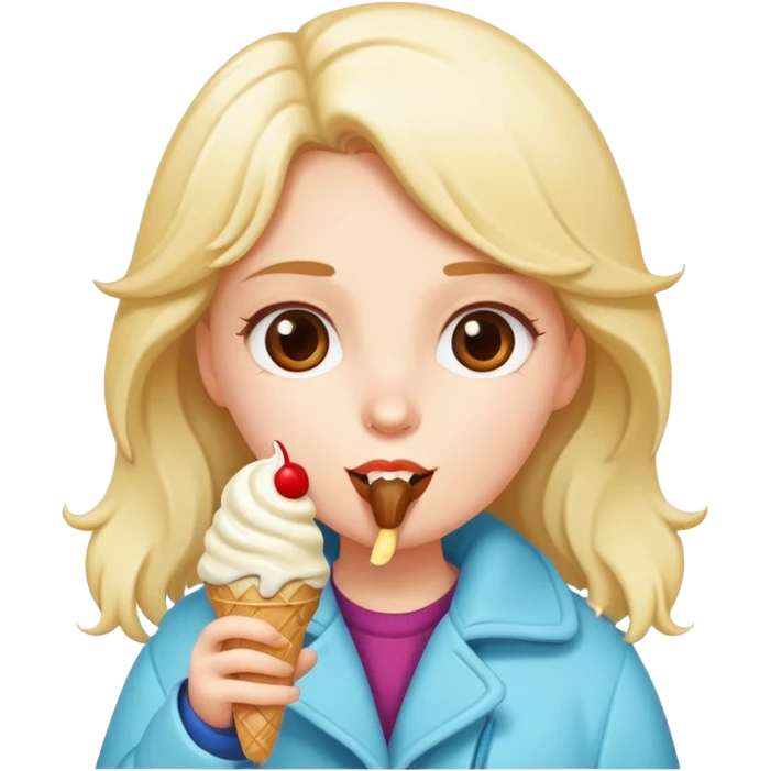 girl wearing winter coat and eating ice cream emoji