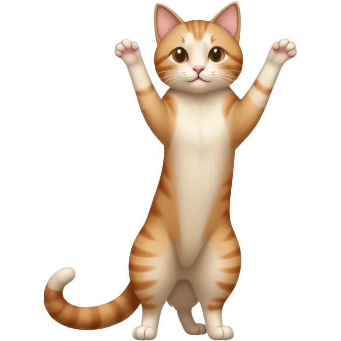 standing cat with tail raised upward, soft brown and beige colors, friendly calm expression, natural pose, warm lighting, flat illustration emoji