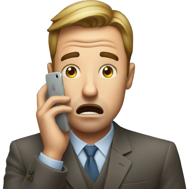 scared investor look at his iphone emoji