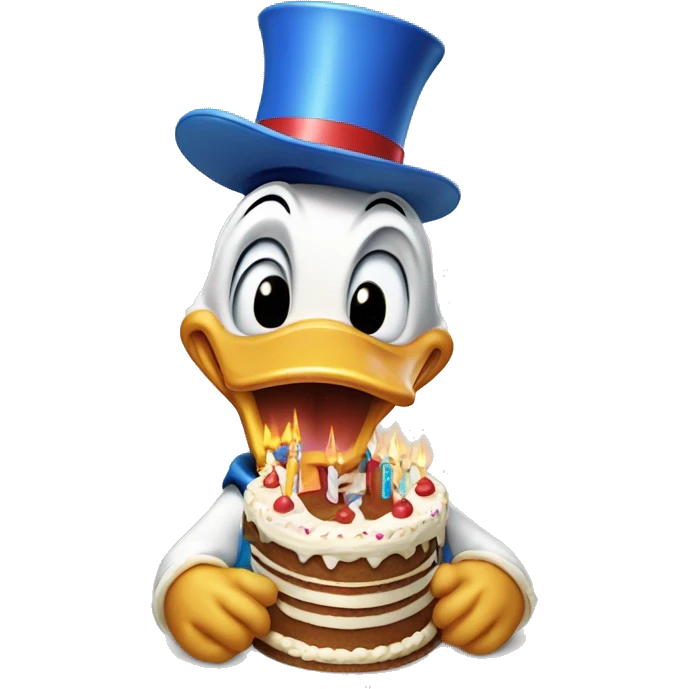 Donald duck with birthday cake emoji