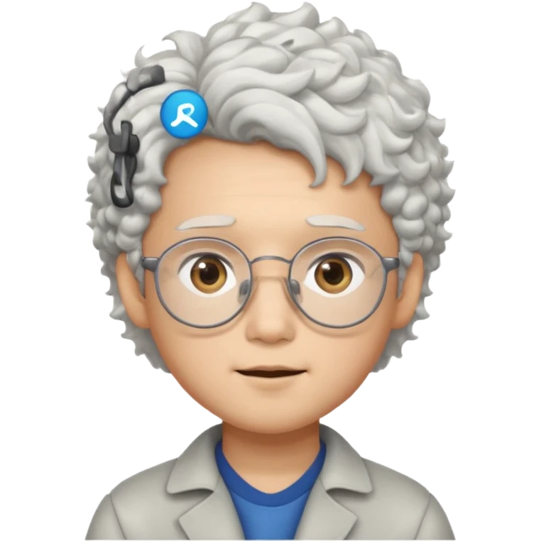 young asian boy with curly white hair and glasses emoji